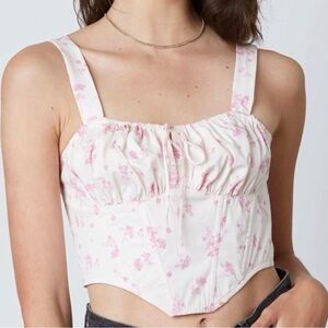 Cotton Candy LA Floral Pink Corset Top with pink flowers small